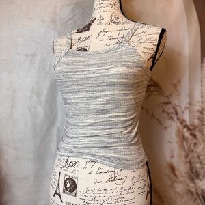 Final Touch White and Gray Ribbed Fitted Tank Top NWOT